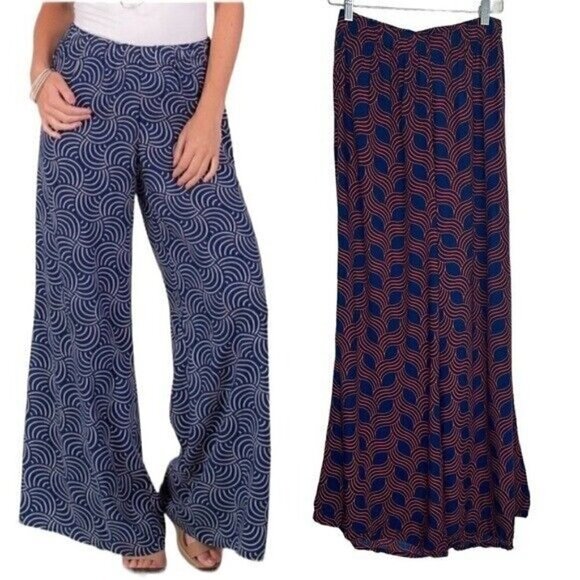 ESCAPADA Living navy & Red Geometric Wide Leg Palazzo Pants Size Small - Picture 1 of 10